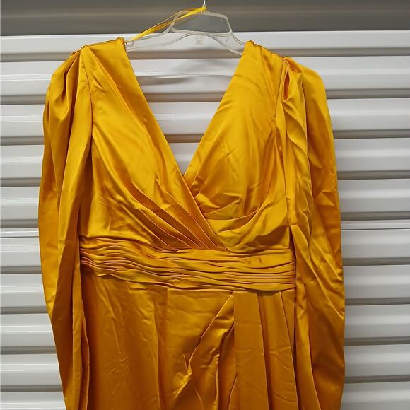 Mac Duggal Formal Evening Gown Womens Plus 16 Gold Maxi Dress Wedding Party - Picture 5 of 13